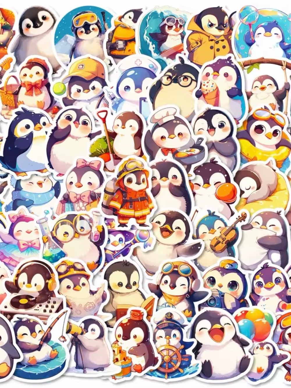 (56) Cute Penguin Sticker Pack - Colorful Penguin Designs